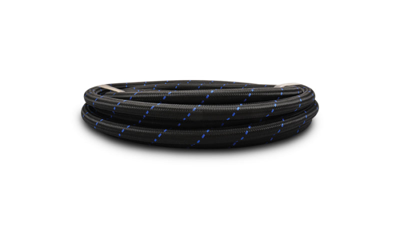 Vibrant -4 AN Two-Tone Black/Blue Nylon Braided Flex Hose (5 foot roll)