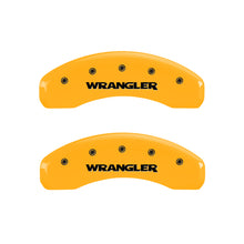 Load image into Gallery viewer, MGP 4 Caliper Covers Engraved Front &amp; Rear Wrangler Yellow Finish Black Char 2003 Jeep Wrangler