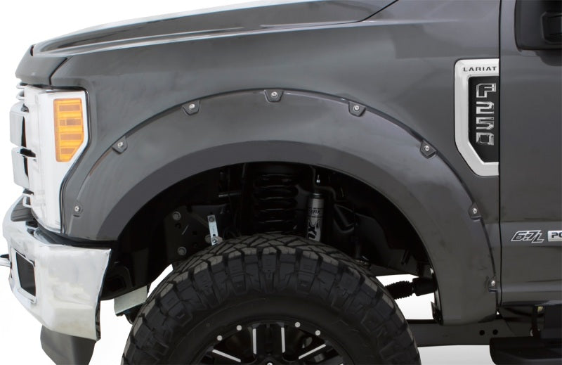 Bushwacker 18-19 Ford F-150 Pocket Style Flares: Close-up view of front fender design, emphasizing the stylish accents on a Ford F-250.