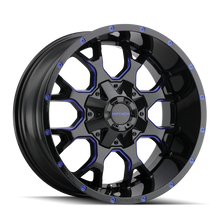 Load image into Gallery viewer, Mayhem 8015 Warrior 20x9 / 5x127 BP / 0mm Offset / 87mm Hub Black w/ Prism Blue Wheel