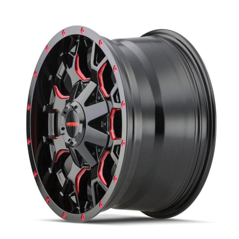 Mayhem 8015 Warrior 20x9 / 5x150 BP / 0mm Offset / 110mm Hub Black w/ Prism Red Wheel