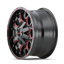 Load image into Gallery viewer, Mayhem 8015 Warrior 18x9 / 5x127 BP / 18mm Offset / 87mm Hub Black w/ Prism Red Wheel