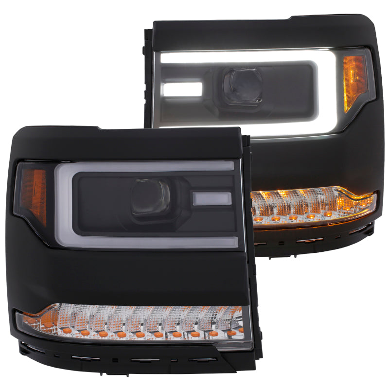 ANZO 16+ Chevy Silverado 1500 Projector Headlights Plank Style Black w/Amber/Sequential Turn Signal