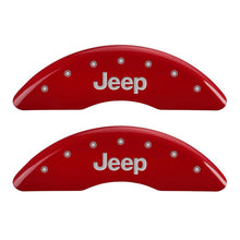 Load image into Gallery viewer, MGP 4 Caliper Covers Engraved Front &amp; Rear JEEP Red finish silver ch