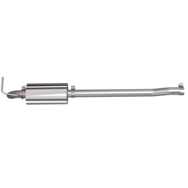 Side view of QTP 2007-2018 Jeep Wrangler JK QTP Crawler AR3 Cat Back exhaust featuring a sleek stainless steel finish.